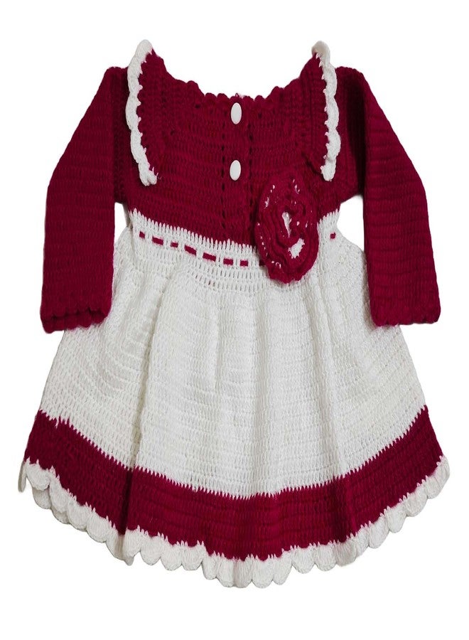 Cute Collection Handmade Woolen Crochet Frock Cum Sweater for 6 to 12 Months Baby Girls Multicolour - Image 4