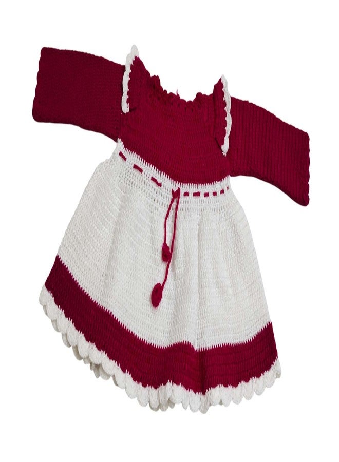 Cute Collection Handmade Woolen Crochet Frock Cum Sweater for 6 to 12 Months Baby Girls Multicolour - Image 5