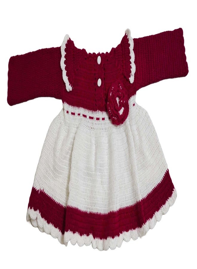 Cute Collection Handmade Woolen Crochet Frock Cum Sweater for 6 to 12 Months Baby Girls Multicolour - Image 1