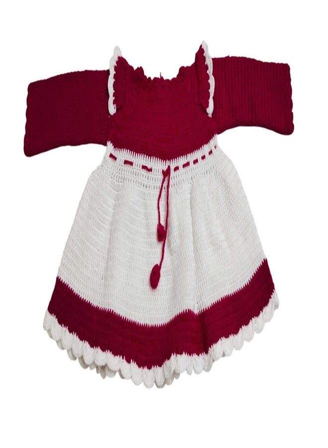 Cute Collection Handmade Woolen Crochet Frock Cum Sweater for 6 to 12 Months Baby Girls Multicolour - Image 3