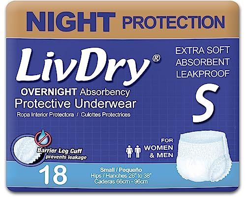 LivDry Adult S Incontinence Underwear Overnight Comfort Absorbency Leak Protection Small 18Pack