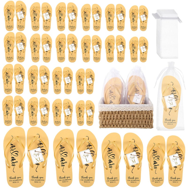 Breathffy 24 Pairs Wedding Flip Flops Bulk Slippers Flip Flops Women Wedding Sandals with Size Cards Drawstring Bags (Gold) - Image 1