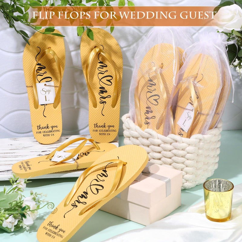 Breathffy 24 Pairs Wedding Flip Flops Bulk Slippers Flip Flops Women Wedding Sandals with Size Cards Drawstring Bags (Gold) - Image 2