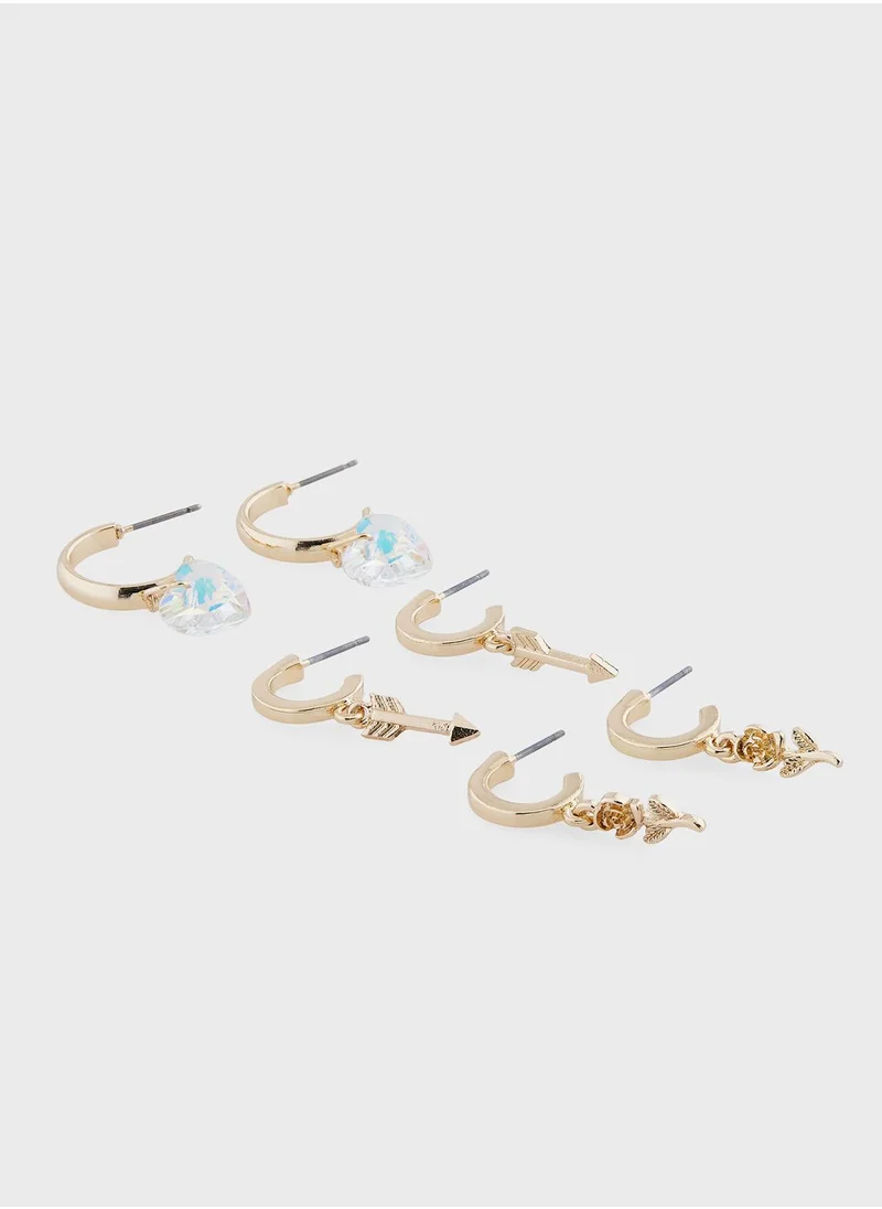 جينجر 3 Pack Heart Charm Hoop Earrings Set