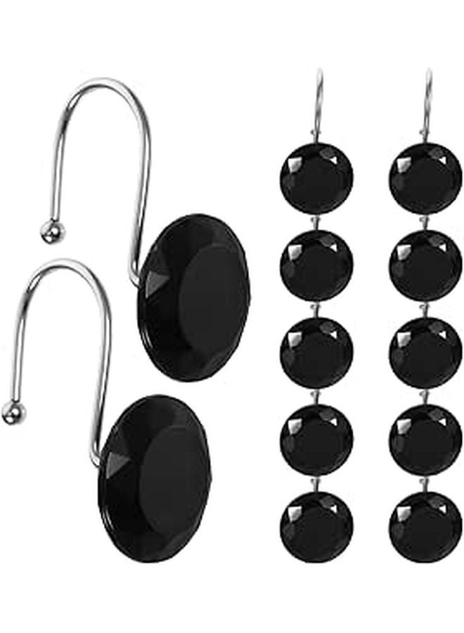 12Pcs Black Acrylic And Stainless Steel Shower Curtain Hooks Sturdy Bathroom Rod Hangers - Image 1