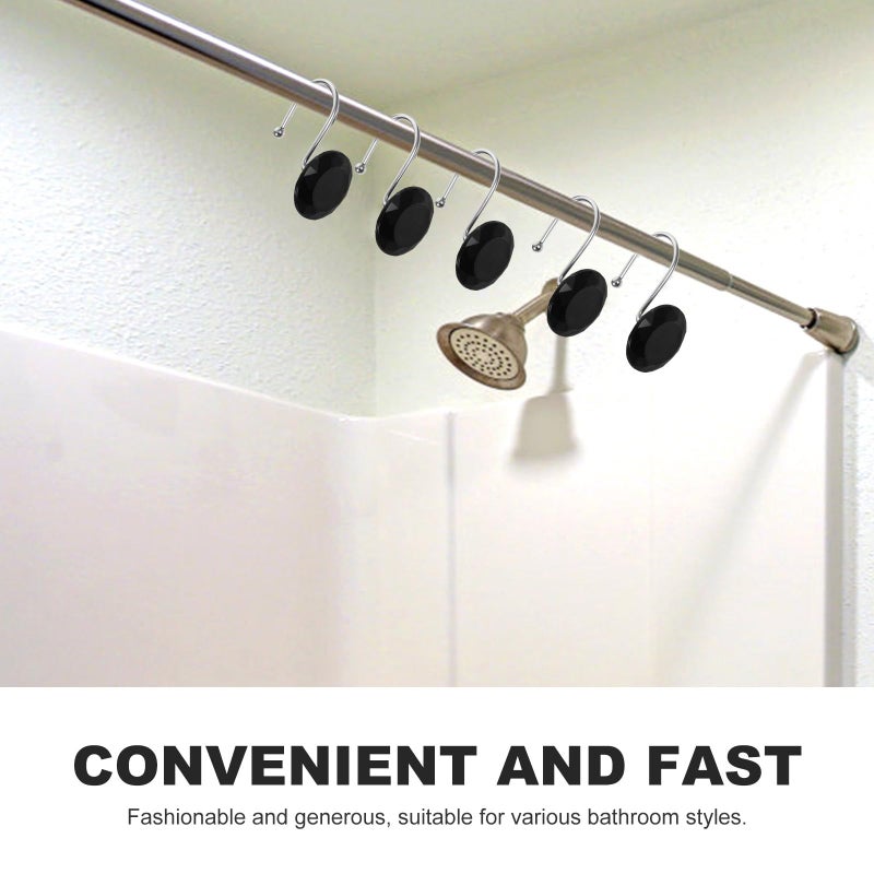 12Pcs Black Acrylic And Stainless Steel Shower Curtain Hooks Sturdy Bathroom Rod Hangers - Image 4