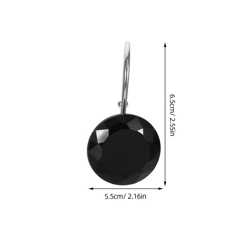 12Pcs Black Acrylic And Stainless Steel Shower Curtain Hooks Sturdy Bathroom Rod Hangers - Image 3
