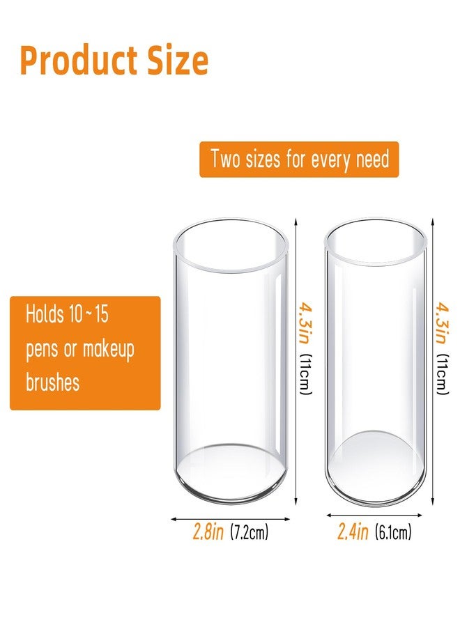 DingCo Acrylic Pen Holder 2 Pack, Acrylic makeup brush holder, Clear Pen Cup, Acrylic Cylinder Perfect for Desk organizer, Cylinder - Image 3