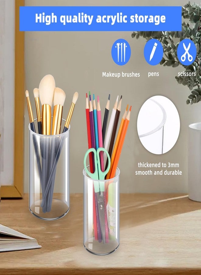DingCo Acrylic Pen Holder 2 Pack, Acrylic makeup brush holder, Clear Pen Cup, Acrylic Cylinder Perfect for Desk organizer, Cylinder - Image 2