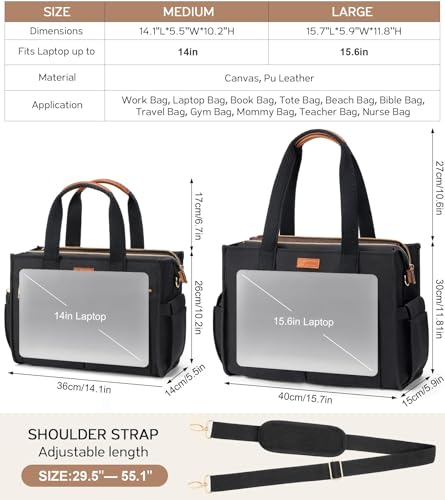 Bagstellar Canvas Tote Bag for Women, 15-Pocket Large Crossbody Purse Shoulder Satchel Handbag Bible Laptop Bag Zipper Bookbag for Teacher Nurse Work Travel College Everyday - Image 2