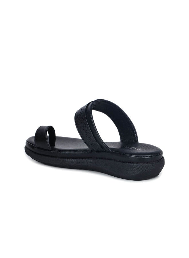 She Zone Black Open Toe Flats for Women - Image 3