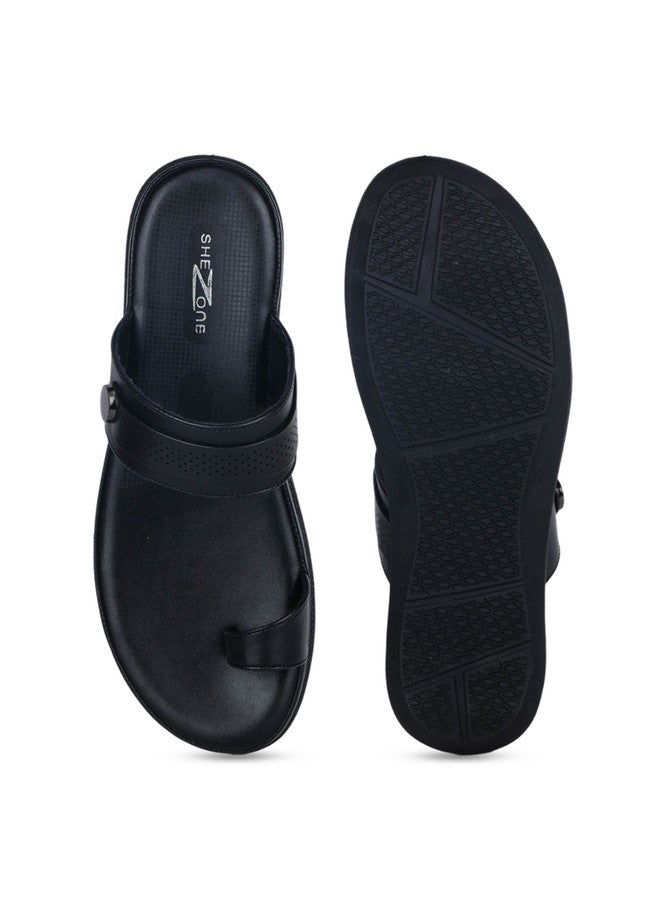 She Zone Black Open Toe Flats for Women - Image 5