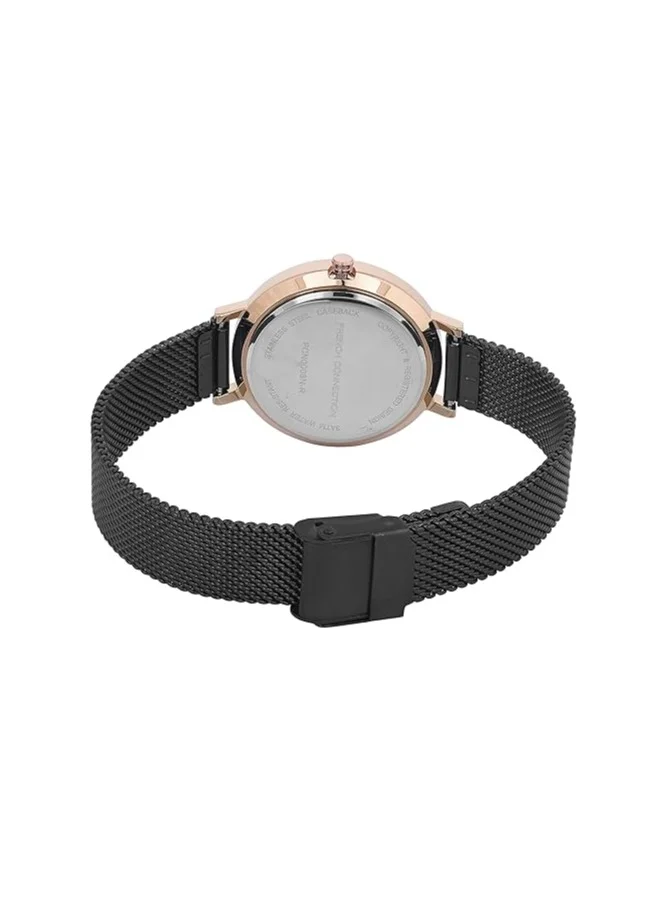 French Connection Women's Analog Watch with Black Stainless Steel Mesh Bracelet, Rose Gold Case