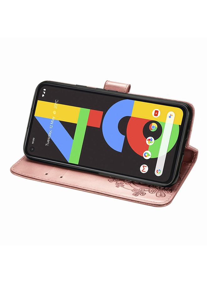 زبون جراب لهاتف Google Pixel 4A، جراب جلدي منقوش بأربع أوراق لحماية الهاتف المحمول مع حبل وفتحة للبطاقة ومحفظة ووظيفة قوس - Image 5