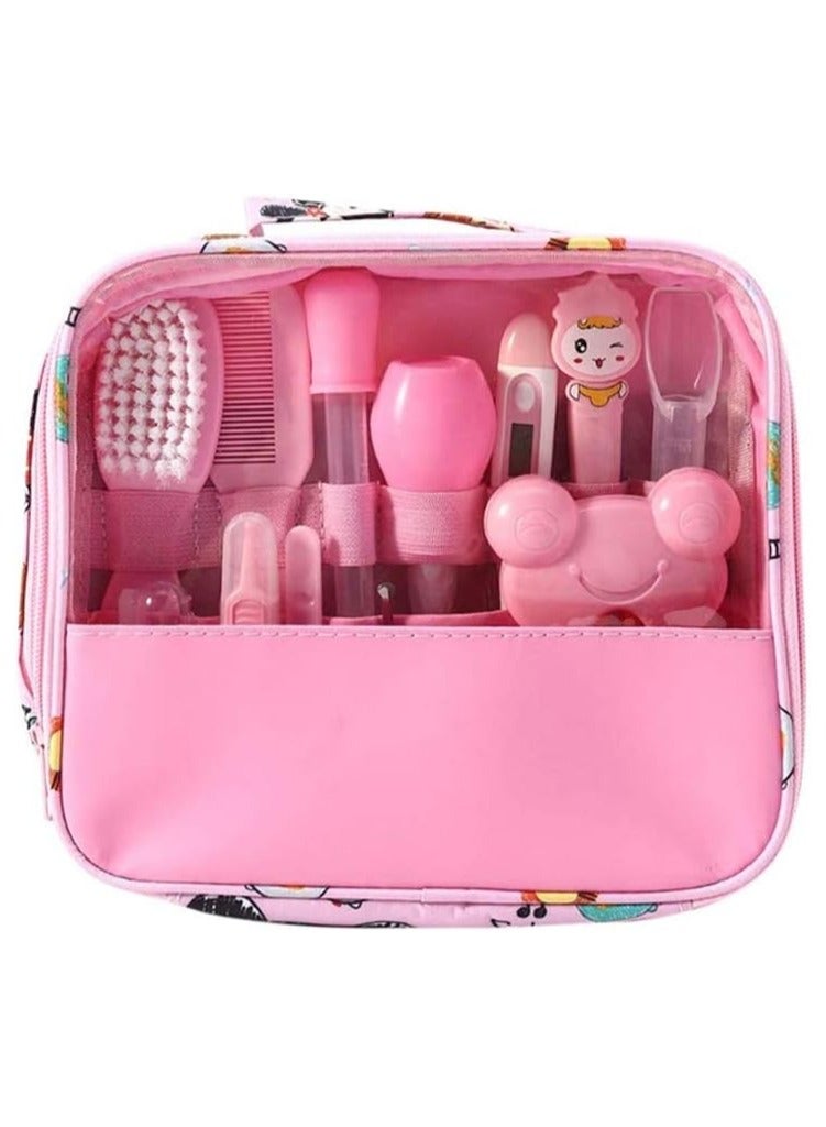 BIG CLICK Baby Care Kit 13pcs-Set Newborn Grooming Set Essential Healthcare Accessories for Travelling Home Use with Carry Bag,Newborn Gift - Pink - Image 1