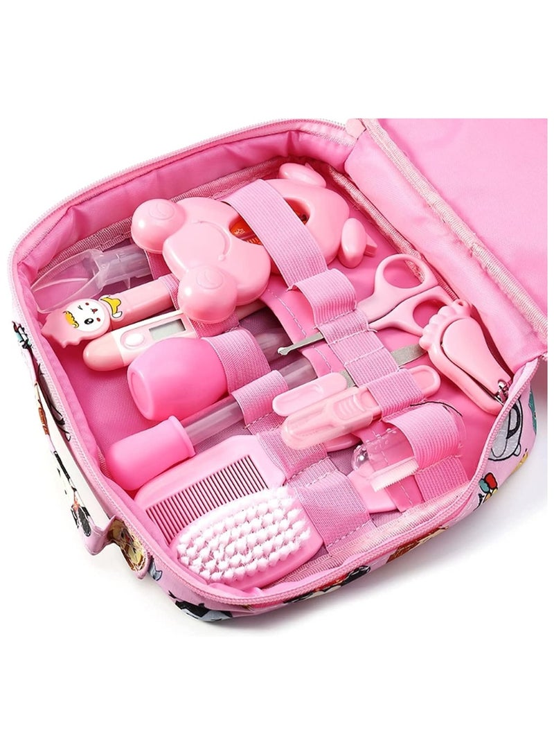 BIG CLICK Baby Care Kit 13pcs-Set Newborn Grooming Set Essential Healthcare Accessories for Travelling Home Use with Carry Bag,Newborn Gift - Pink - Image 2
