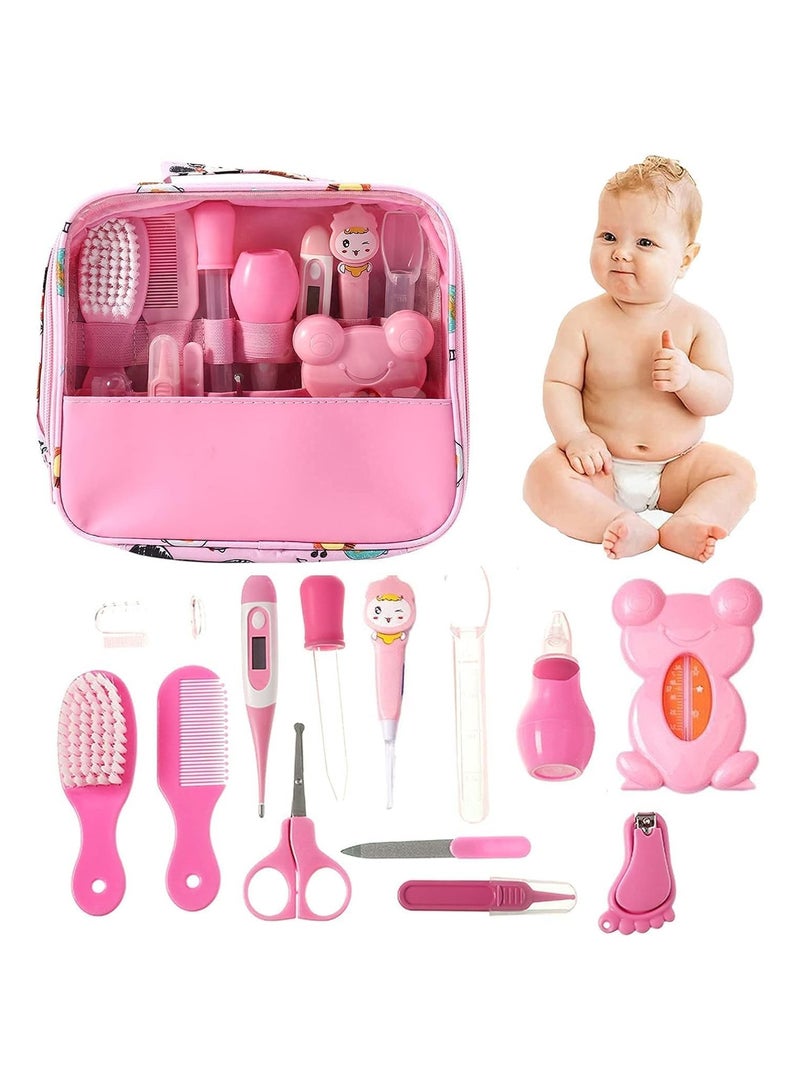 BIG CLICK Baby Care Kit 13pcs-Set Newborn Grooming Set Essential Healthcare Accessories for Travelling Home Use with Carry Bag,Newborn Gift - Pink - Image 4