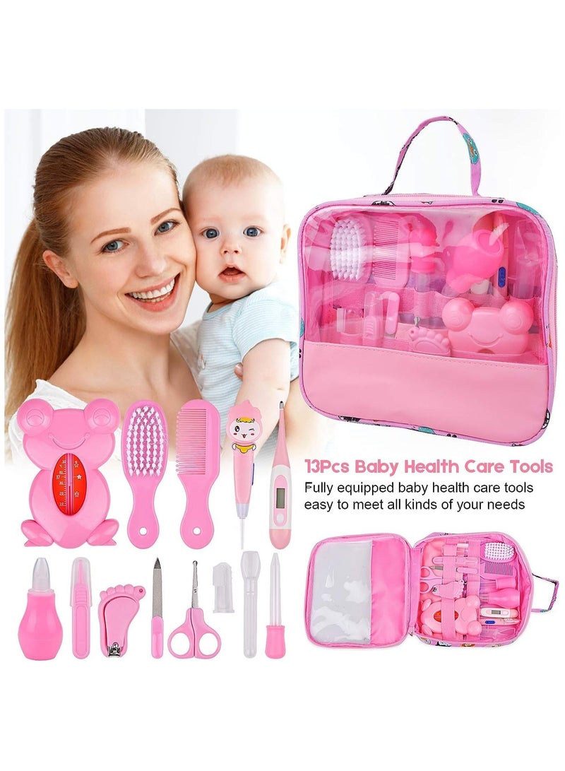 BIG CLICK Baby Care Kit 13pcs-Set Newborn Grooming Set Essential Healthcare Accessories for Travelling Home Use with Carry Bag,Newborn Gift - Pink - Image 3