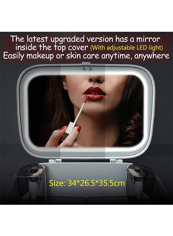 JCB CHIC LED Mirror Light Makeup Organizer Box Cosmetic Storage Box Desktop Dust-Proof Dressing Table Organizer Large-Capacity Makeup Box With Mirror Shelf - Image 5