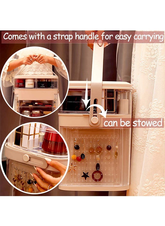 JCB CHIC LED Mirror Light Makeup Organizer Box Cosmetic Storage Box Desktop Dust-Proof Dressing Table Organizer Large-Capacity Makeup Box With Mirror Shelf - Image 4