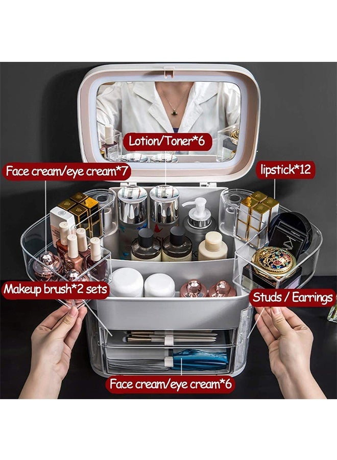 JCB CHIC LED Mirror Light Makeup Organizer Box Cosmetic Storage Box Desktop Dust-Proof Dressing Table Organizer Large-Capacity Makeup Box With Mirror Shelf - Image 2