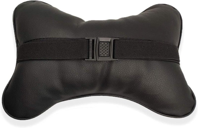 DS.DISTINCTIVE STYLE DS. Distinctive Style Car Neck Pillow - 2 Pieces PU Leather Travel Pillow for Head Rest with Buckle Neck Support - Black - Image 4