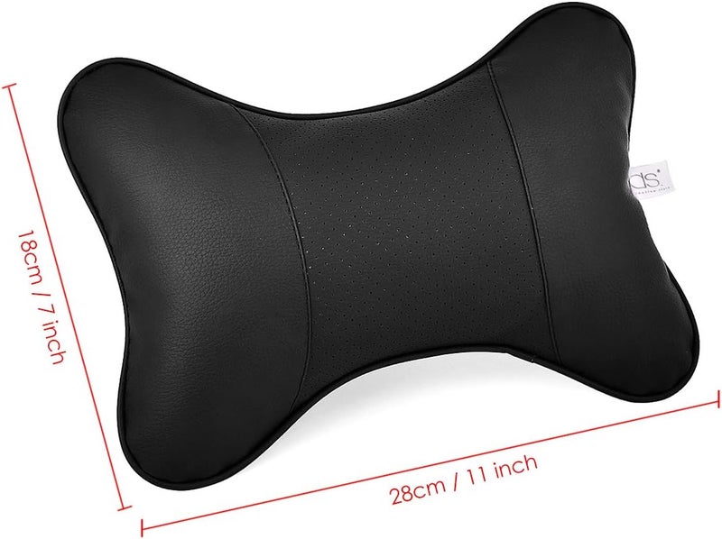 DS.DISTINCTIVE STYLE DS. Distinctive Style Car Neck Pillow - 2 Pieces PU Leather Travel Pillow for Head Rest with Buckle Neck Support - Black - Image 2