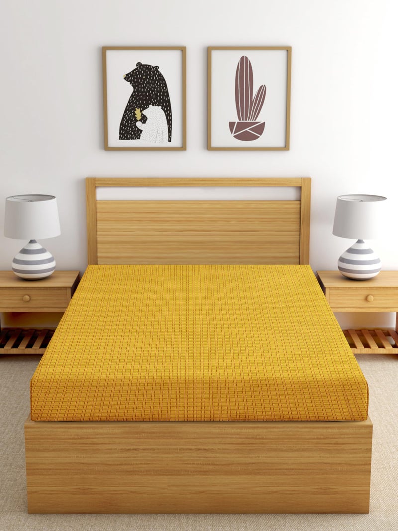 RANGBHAR 210 TC Handloom Cotton Single Bedsheet Without Pillow Covers, Woven Checkered Bedcover, 60 x 90 inch, Yellow Box - Image 4