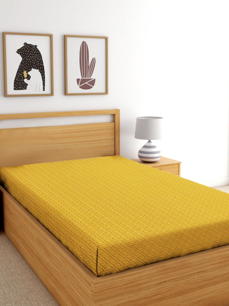 RANGBHAR 210 TC Handloom Cotton Single Bedsheet Without Pillow Covers, Woven Checkered Bedcover, 60 x 90 inch, Yellow Box - Image 2