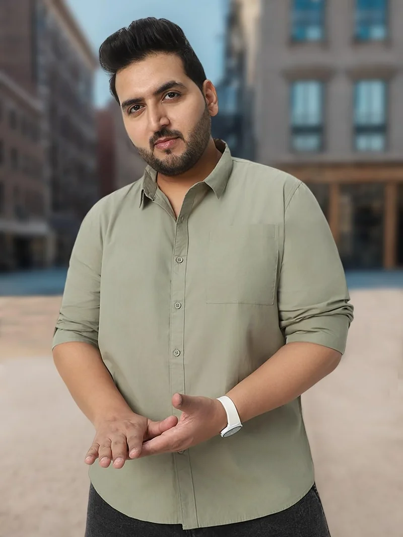 Urbano Fashion  Urbano Plus Men's Olive Cotton Full Sleeve Regular Fit Casual Solid Shirt  | Best Price UAE