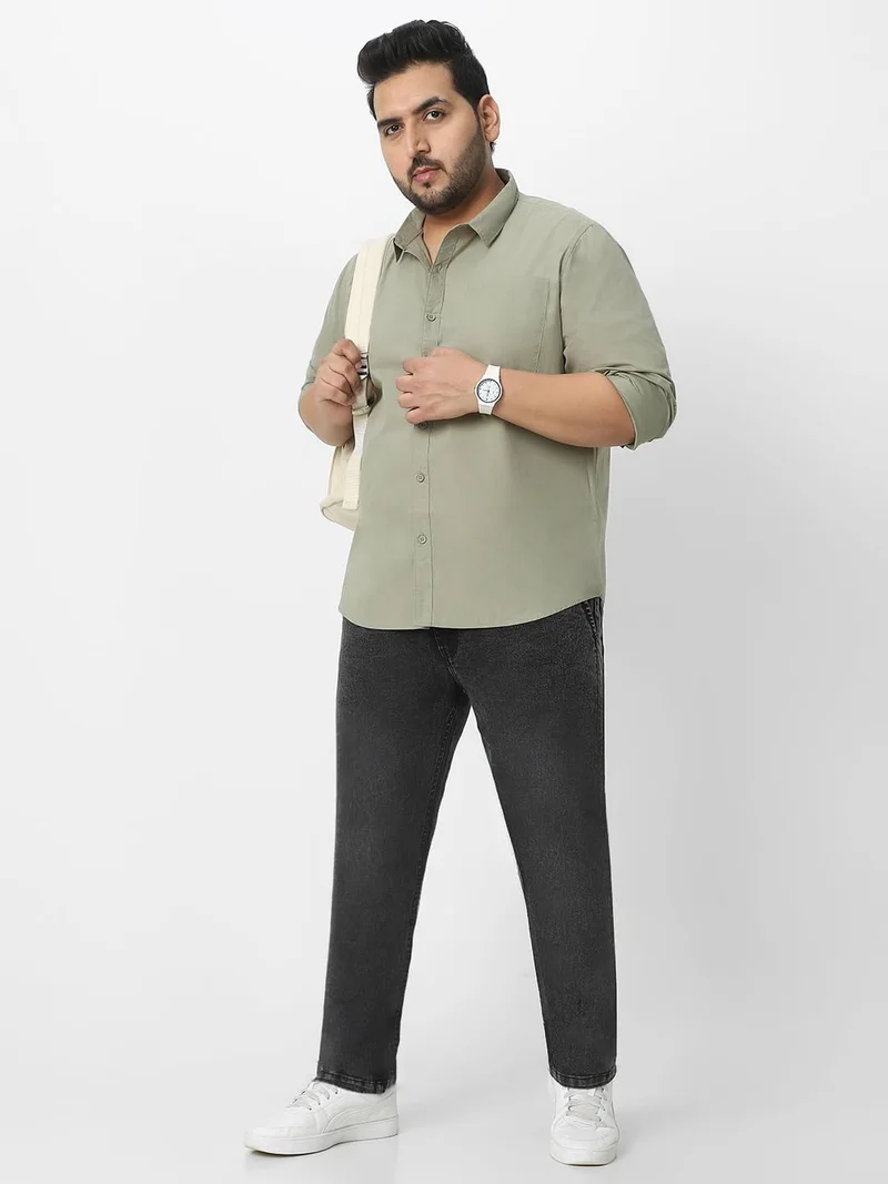 Urbano Fashion  Urbano Plus Men's Olive Cotton Full Sleeve Regular Fit Casual Solid Shirt  | Best Price UAE