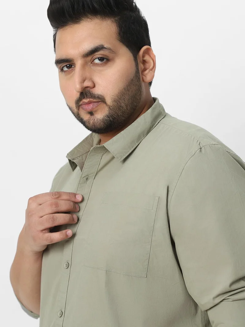 Urbano Fashion  Urbano Plus Men's Olive Cotton Full Sleeve Regular Fit Casual Solid Shirt  | Best Price UAE