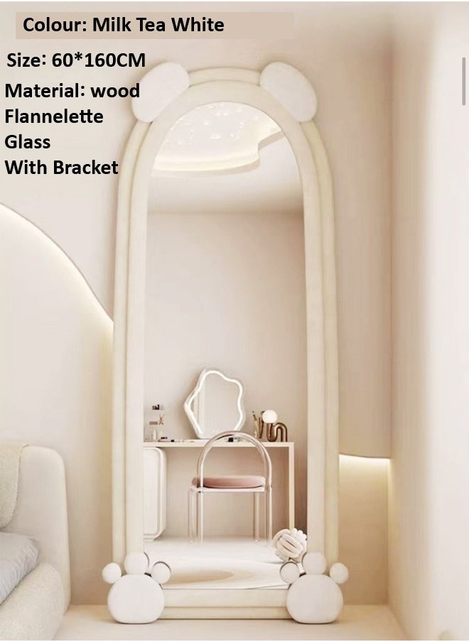 fashionhome - Modern Rabbit Design Full Length Mirror Standing Hanging or Leaning Against Wall Large Bedroom Floor Mirror Dressing Mirror Wall-Mounted Mirror Wood Frame Wavy Mirror Round Corner 60x160 cm - Image 1