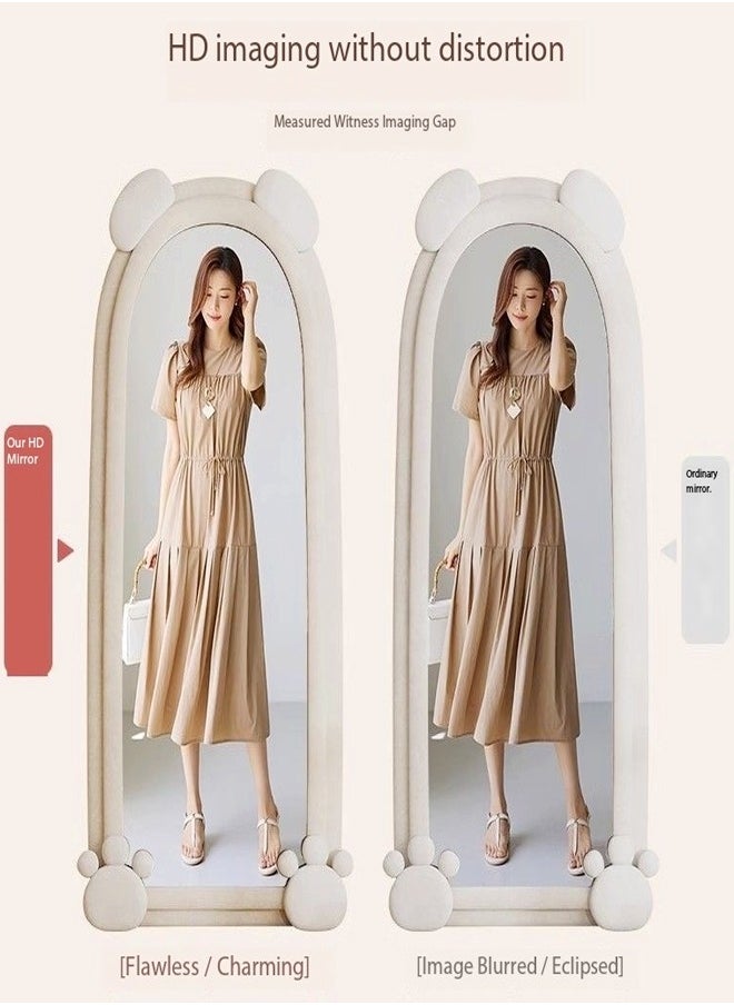 fashionhome - Modern Rabbit Design Full Length Mirror Standing Hanging or Leaning Against Wall Large Bedroom Floor Mirror Dressing Mirror Wall-Mounted Mirror Wood Frame Wavy Mirror Round Corner 60x160 cm - Image 1