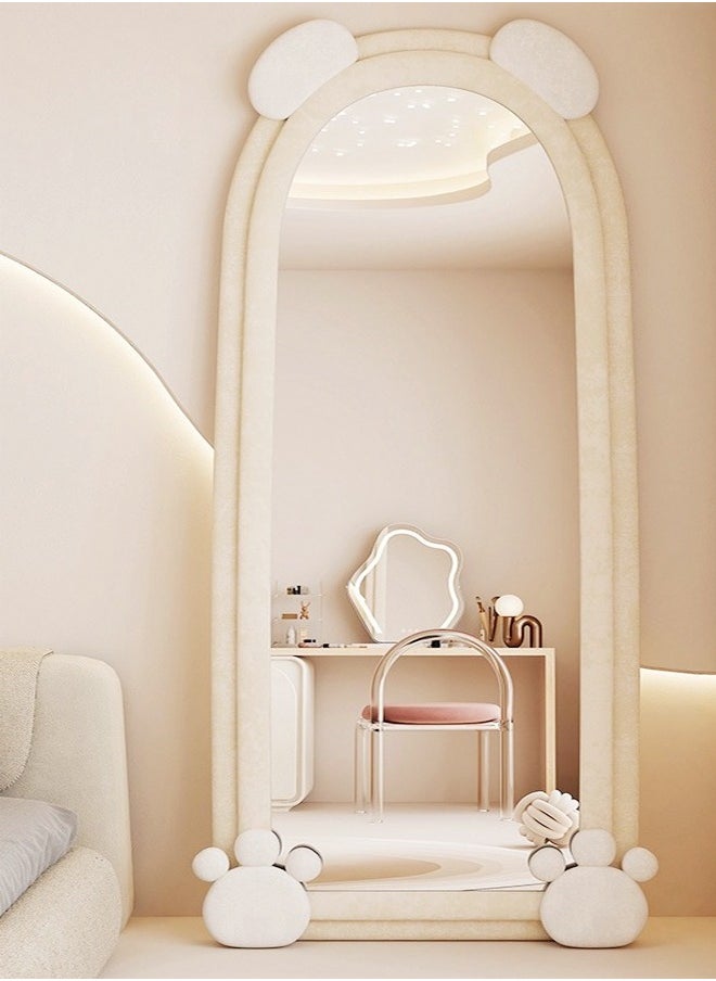 fashionhome - Modern Rabbit Design Full Length Mirror Standing Hanging or Leaning Against Wall Large Bedroom Floor Mirror Dressing Mirror Wall-Mounted Mirror Wood Frame Wavy Mirror Round Corner 60x160 cm - Image 1