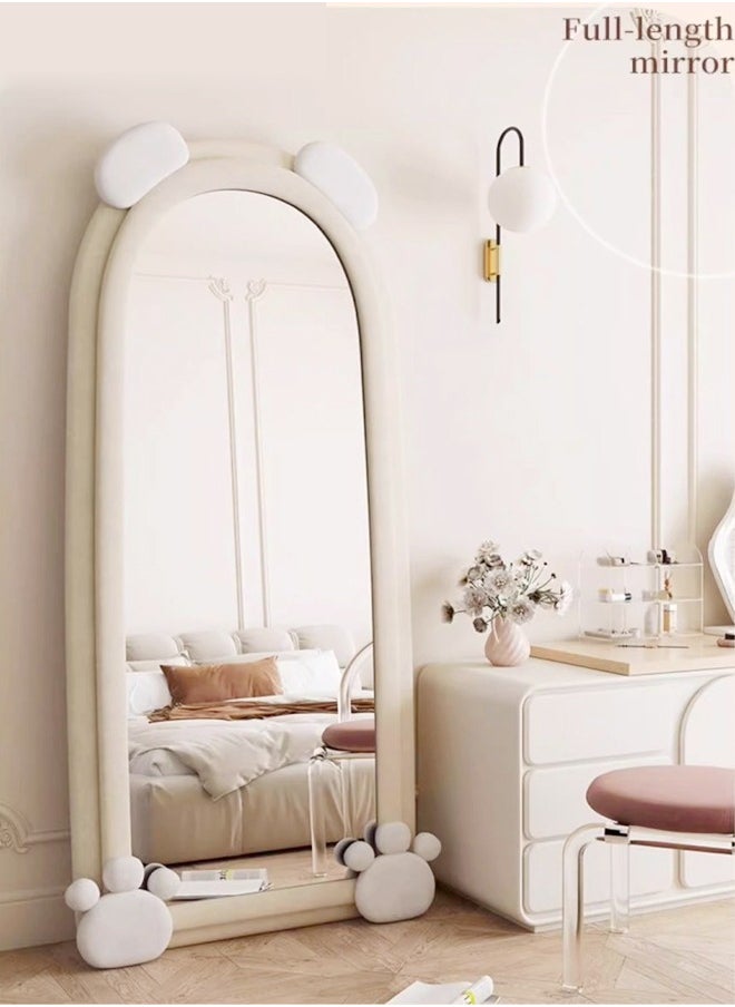 fashionhome - Modern Rabbit Design Full Length Mirror Standing Hanging or Leaning Against Wall Large Bedroom Floor Mirror Dressing Mirror Wall-Mounted Mirror Wood Frame Wavy Mirror Round Corner 60x160 cm - Image 1