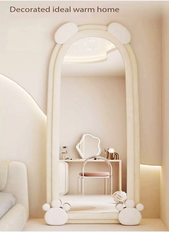 fashionhome - Modern Rabbit Design Full Length Mirror Standing Hanging or Leaning Against Wall Large Bedroom Floor Mirror Dressing Mirror Wall-Mounted Mirror Wood Frame Wavy Mirror Round Corner 60x160 cm - Image 1