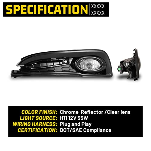 AUTOFREE Fog Lights for Honda Civic Sedan 4-Door 2013 2014 2015 with H11 12V55W Halogen Bulbs Fog Lamps Assembly Included Wiring Kit & Switch-1 Pair (Clear Glass Lens) - Image 3