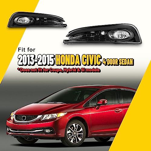 AUTOFREE Fog Lights for Honda Civic Sedan 4-Door 2013 2014 2015 with H11 12V55W Halogen Bulbs Fog Lamps Assembly Included Wiring Kit & Switch-1 Pair (Clear Glass Lens) - Image 2