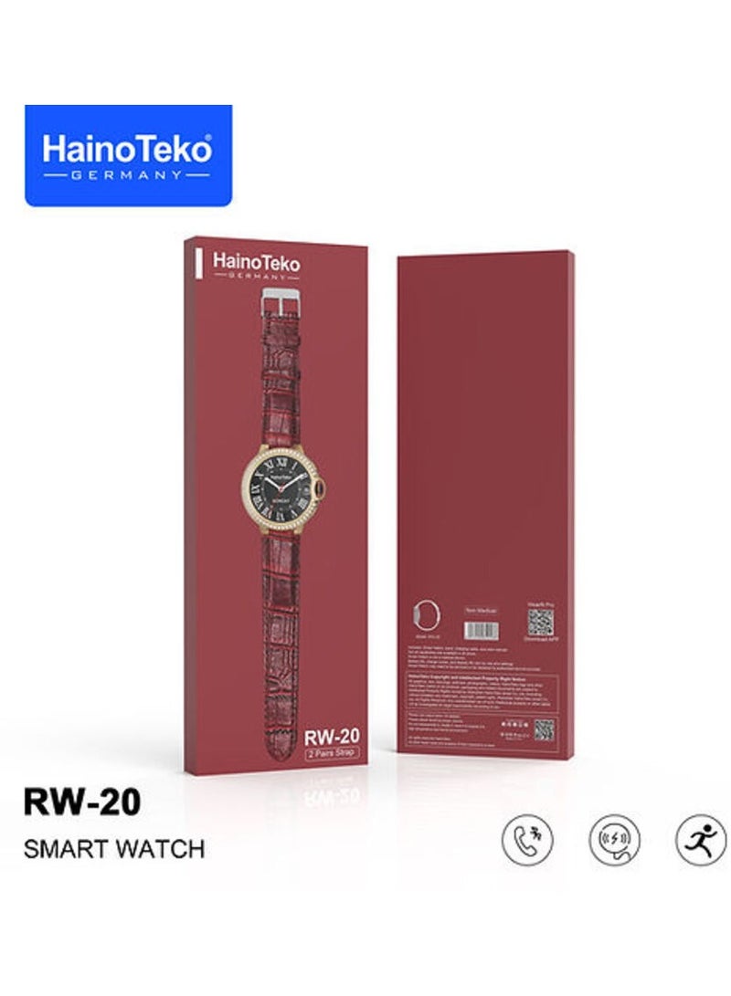 Haino Teko Germany RW 20 Dimond edition classic Round smartwatch with Two set strap for women's and Girls Red - Image 2