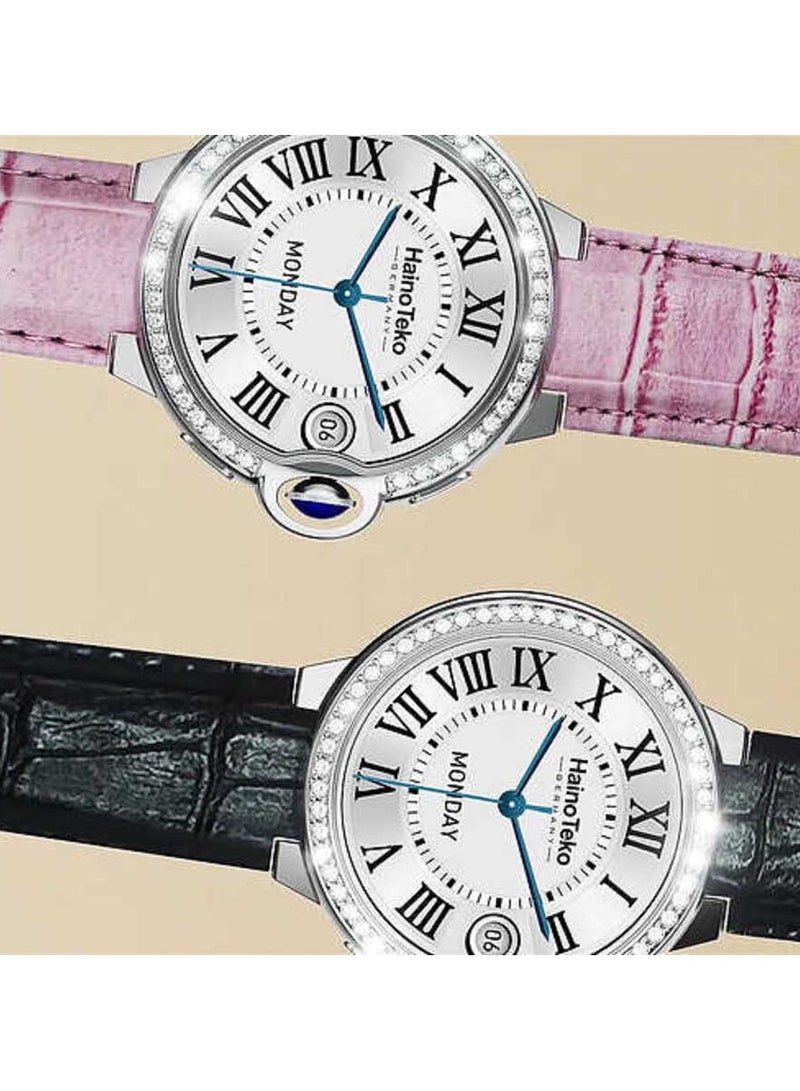 Haino Teko Germany RW 20 Dimond edition classic Round smartwatch with Two set strap for women's and Girls Red - Image 4