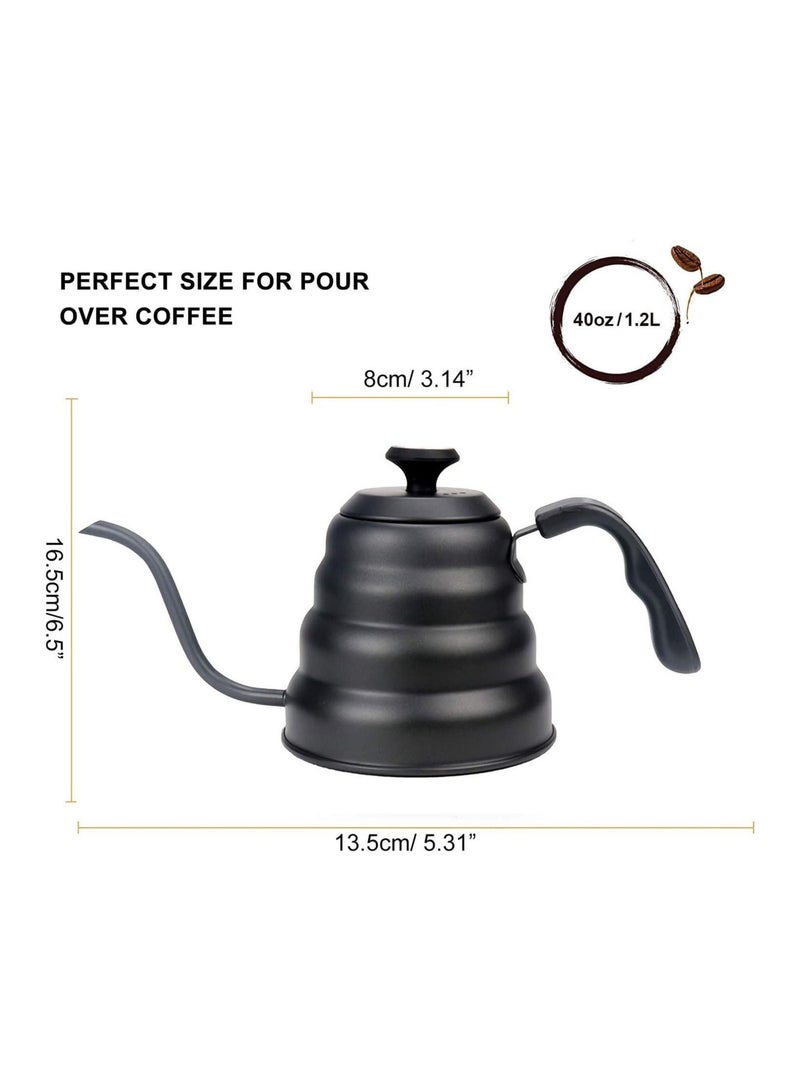 Stainless Steel Gooseneck Pour Over Kettle Matte Black 1.2L Layered Body Ergonomic Handle Coffee Drip Kettle - Image 3