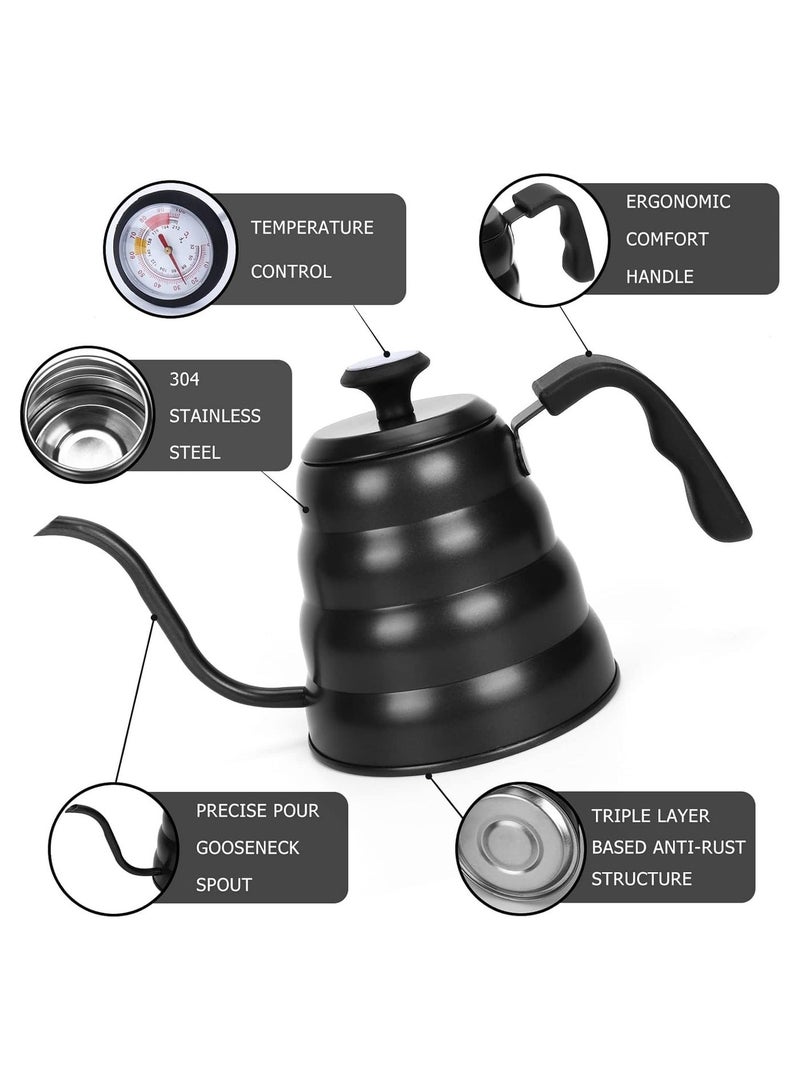 Stainless Steel Gooseneck Pour Over Kettle Matte Black 1.2L Layered Body Ergonomic Handle Coffee Drip Kettle - Image 5