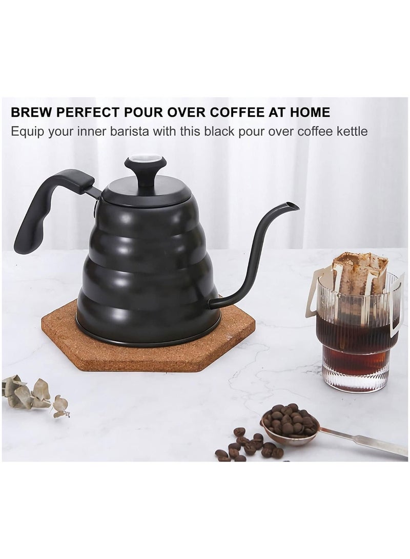 Stainless Steel Gooseneck Pour Over Kettle Matte Black 1.2L Layered Body Ergonomic Handle Coffee Drip Kettle - Image 4