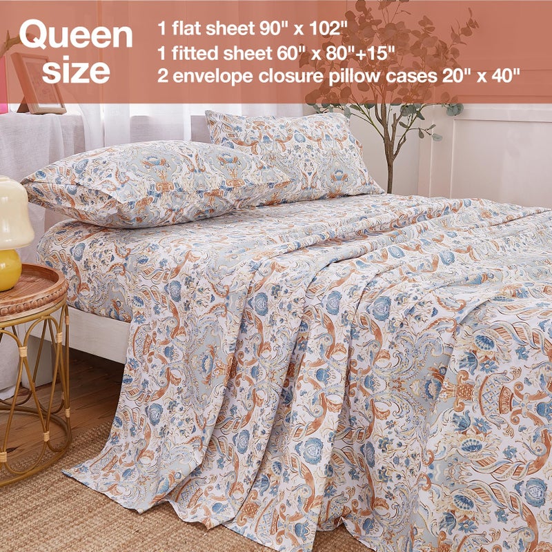 JSD Vintage Paisley Printed Sheet Set Queen Size  4 Piece Soft Pattern Microfiber Sheets Extra Deep Pocket - Image 2