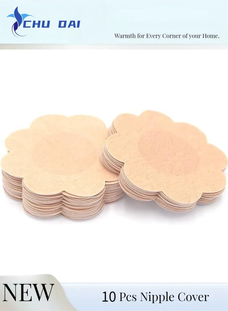 CHU DAI 20 Pieces Breast Covers Nipple Cover Pasties, Disposable Nipple Covers, Bra Pad, Self-Adhesive No Show Bra (Standard 6 cm, Beige) - Image 1
