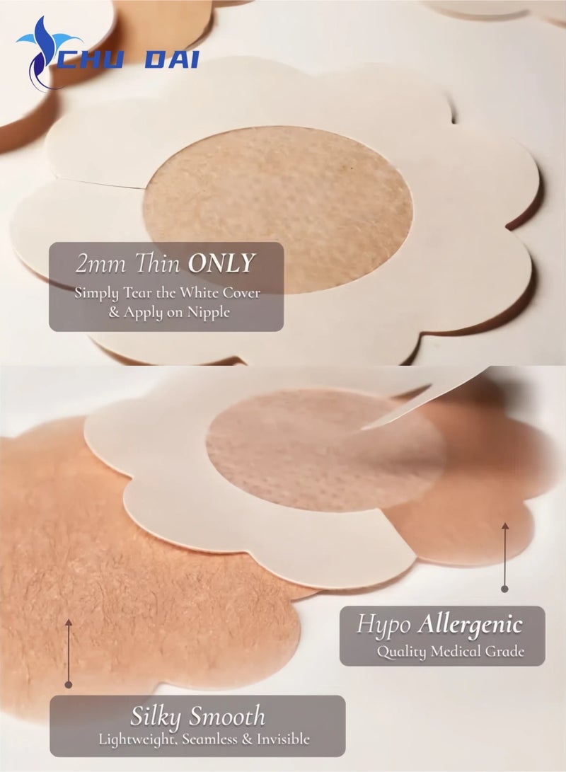 CHU DAI 20 Pieces Breast Covers Nipple Cover Pasties, Disposable Nipple Covers, Bra Pad, Self-Adhesive No Show Bra (Standard 6 cm, Beige) - Image 5