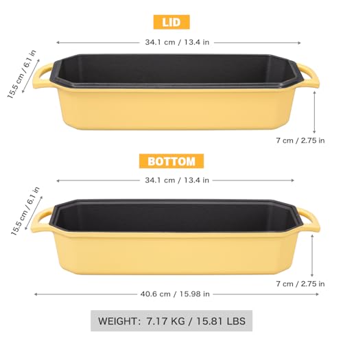 Flavehc Bread Pan Cast Iron Loaf Pan with Lid Bread Loaf Pan 13x5 Inch Enameled Cast Iron Sourdough Bread Pan,Yellow - Image 3