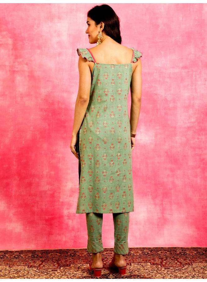AKS Green Printed Kurta With Pant Set - Image 4