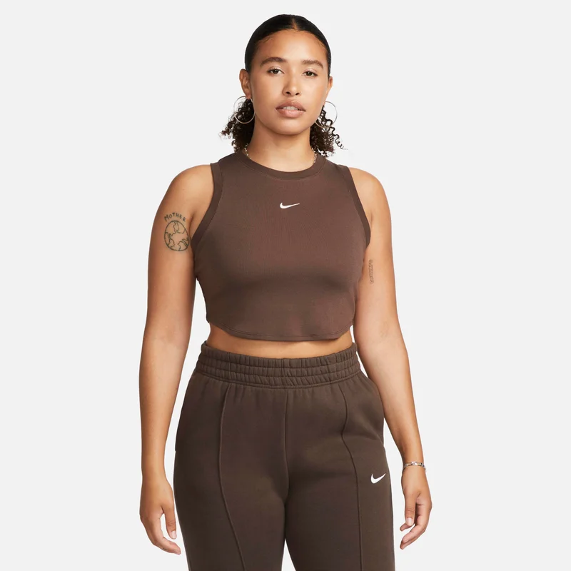 Nike Brown Women's Sportswear Chill Tight Cropped Mini-Rib Tank Top for Women | Best Price UAE